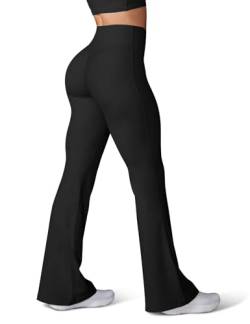 HEGALY Damen-Yogahose – überkreuzte Schlag-Leggings, butterweich, hohe Taille, Workout, lässig, Bootcut-Hose, Schwarz, L von HEGALY