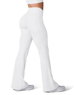 HEGALY Yogahose für Damen, hohe Taille, Bootcut-Leggings, Bauchkontrolle, Bootleg, Weiß, Mittel von HEGALY