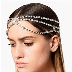HEIMP Mehrschichtige Kopfkette Hochzeit Haarschmuck for Frauen Strass Quaste Stirnkette Stirnband Kopfschmuck Kopfketten (Color : Gold, Size : T2) von HEIMP