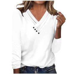 Damen Tshirt Frühling Sommer Oberteile Langarmshirts Sexy V-Ausschnitt Tops Festlich Elegant Bluse Fashion Trend Tees Bequeme Weiche Blusenshirts Einfarbige Freizeithemden Basic Shirts Tunika von HEITUI