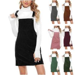 HEITUI Latzkleid Damen Cord Overall Kleid Knielang Freizeitkleider Trägerkleid Latzrock mit Tasche Elegant Einfarbige Kordkleid Cocktail Mini Dress Teenager Mädchen Winterkleid 2024 Kleider Schwarz S von HEITUI