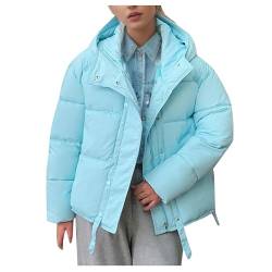 HEITUI Winterjacke Damen Oversize Daunenjacke Steppmantel Elegant Jacke Mantel mit Kapuze Langarm Casual Pufferjacke Leichtes Warme Wintermantel Outdoor Übergangsjacke Baumwolljacke Hellblau XL von HEITUI