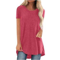 HEITUI Yoga Shirt Damen Kurzarm Sommer Bluse Tunika Oberteil Locker Longbluse Rundhals Blusenshirt Hemdbluse Rockabilly Sommerblusen Sommermode Tops Hochzeit Party Strandtunika Trachtenbluse Pink 5XL von HEITUI