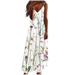 Lange Sommerkleider Strandkleid Damen Baumwolle Langes Trägerkleid Damen Sommer Freizeitkleider Vintage Maxikleid Damen Festlich Damen Spaghettiträger Ärmellos Langes Kleid Abendkleid Damen Weiß 3XL von HEITUI