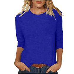 Pullover Damen 3/4 Arm Shirt Elegante Tunika Oberteile Rundhals Bluse Einfarbig Basic Tops Slim Fit Blusenshirt Klassisch Mode Freizeitbluse Leichtes Frühlingspullover Damenpullover Dunkelblau L von HEITUI