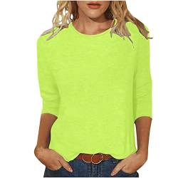 Pullover Damen 3/4 Arm Shirt Elegante Tunika Oberteile Rundhals Bluse Einfarbig Basic Tops Slim Fit Blusenshirt Klassisch Mode Freizeitbluse Leichtes Frühlingspullover Damenpullover Grün L von HEITUI