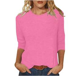 Pullover Damen 3/4 Arm Shirt Elegante Tunika Oberteile Rundhals Bluse Einfarbig Basic Tops Slim Fit Blusenshirt Klassisch Mode Freizeitbluse Leichtes Frühlingspullover Damenpullover Rosa L von HEITUI