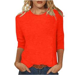 Pullover Damen 3/4 Arm Shirt Elegante Tunika Oberteile Rundhals Bluse Einfarbig Basic Tops Slim Fit Blusenshirt Klassisch Mode Freizeitbluse Leichtes Frühlingspullover Damenpullover Rot XXL von HEITUI