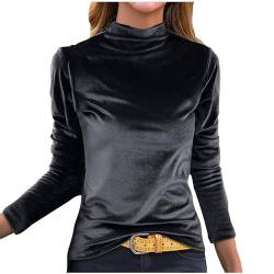 Rollkragenpullover Damen Samt Pullover Langarmshirt Elegant Basic Rollkragenshirt Lässig Bequem Samtbluse Slim Fit Shirt Turtleneck Tunika Oberteile Einfarbig Langarm Frühlingspullover 2024 Schwarz M von HEITUI