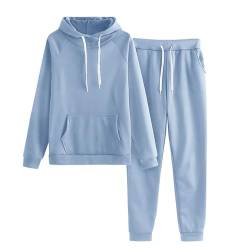 Trainingsanzug Damen Langarm Jogginganzug Tracksuit Zweiteiler Outfit Hoodie Pullover mit Kapuze Frauen Sport Anzug Set Klassischer Kapuzenanzug Hausanzug Elegant für hochzeit Himmelblau 3XL von HEITUI