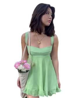 HEIYE Damen Französisch Romantisch Elegant Büro Damen Mini A-Linie Kleid Sommer Neu Einfach Wild Strand Party Abendkleid - Grün, L von HEIYE