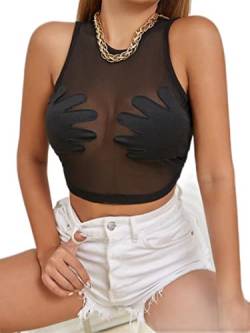 HEIYE Sommer Sexy Durchsichtiges Netzkleid Mode Casual Paneling Clubwear Urlaub Stil Strand Party Mini Bodysuit - Schwarz Crop Top, S von HEIYE