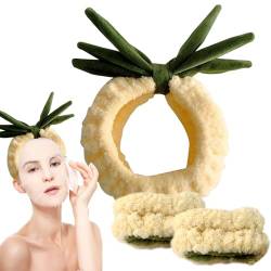 Gesichtswäsche Armbänder und Stirnband -Set, Ananas Gesichtswaschstirnband, Koralle Fleece Spa Stirnband -Set, süßer Plüschhaarhalter von HEKARBAMILL