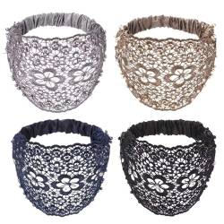 Spitzen -Stirnbänder für Frauen, 4pcs Spitzenkopfbedeckung elastischer Hohlhaarschals Stirnband Vintage elegant breites Stirnbänder für Frauen Stirnbänder von HEKARBAMILL