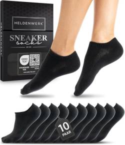 HELDENWERK Sneaker Socken Damen & Herren 10 Paar I Kurze Sneakersocken OEKOTEX zertifiziert mit atmungsaktiver Baumwolle I Kurzsocken Set Unisex Sportsocken (10x schwarz) von HELDENWERK