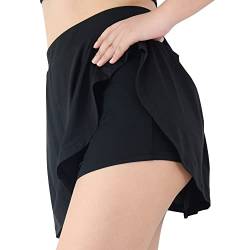 Damen Tennis Skort, Sport Rock mit Taschen Golfrock Sommer Laufrock Kurz Tennisröcke für Tennis Golf Sport mit Hose, Minirock Mit Shorts Sport Skirt Für Fitness Workout Running (S, Schwarz) von HELIAN