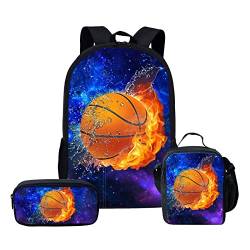 HELLHERO 3-teiliges Schulranzen-Set für Kinder, Rucksack für Mädchen, Jungen, Rucksack mit Lunchtaschen, Federmäppchen, Galaxy-Basketball, Medium von HELLHERO