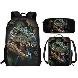 HELLHERO 3-teiliges Set für Kinder-Schulranzen-Set für Mädchen und Jungen, Rucksack mit Lunch-Taschen, Federmäppchen, Dinosaurier2, Medium von HELLHERO