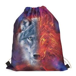 HELLHERO Gym Drawstring Bags Backpack for Kids Women Men Travel Sports, Feuerwolf, One size von HELLHERO