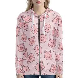 HELLHERO Kapuzenpullover mit Reißverschluss für Damen, Teenager, Mädchen, Jacke, schwein, 38 von HELLHERO