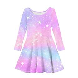 HELLHERO Langärmeliges Kleid für Mädchen, lässiges Swing-Kleid, A-Linie, gedrehtes Skaterkleid, Galaxy, 11-12 Jahre von HELLHERO