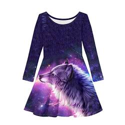 HELLHERO Langärmeliges Kleid für Mädchen Kinder Swing Twirly Skater Kleider 2-14 Jahre alt, Galaxy Wolf, 9-10 Jahre von HELLHERO