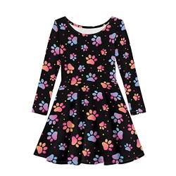 HELLHERO Mädchen Kleid Größe 2-14 Jahre Langarm Kleider A-Linie Twirly Skater Kleid, Dog Paw Print, 11-12 Jahre von HELLHERO