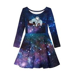 HELLHERO Mädchen Langarm Kleid A-Linie Twirly Skater Freizeitkleid 2-14 Jahre alt, Galaxy Koala, 11-12 Jahre von HELLHERO