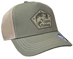 HELLMOTORS 100% Fishing Angler Trucker Mesh Cap Baseball Kappe Oliv/Sand von HELLMOTORS