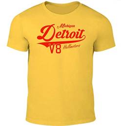 HELLMOTORS Detroit Oldschool Männer T-Shirt Hot Rod V8 gelb (L, Druckfarbe: Rot) von HELLMOTORS