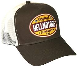 HELLMOTORS Trucker Cap gelb V8 Old School Hot Rod Cappy Basecap Biker Mütze braun von HELLMOTORS