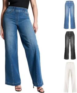 HELVES 2023 New Seamed Front Wide Leg Jeans for Women High Waist,Oprah Favorite Jeans,New Wide Leg Jeans for Women (2XL, Dark Blue) von HELVES