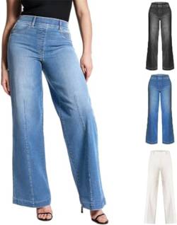 HELVES 2023 New Seamed Front Wide Leg Jeans for Women High Waist,Oprah Favorite Jeans,New Wide Leg Jeans for Women (M, Blue) von HELVES