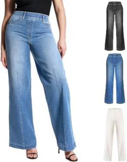 HELVES 2023 New Seamed Front Wide Leg Jeans for Women High Waist,Oprah Favorite Jeans,New Wide Leg Jeans for Women (XL, Blue) von HELVES