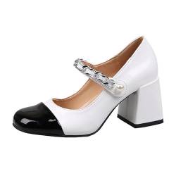 HELVES Damen High Heels Schuhe Pumps Karree Retro Ledersandalen Schwarz Weiß Patchwork (Farbe : 7cm, Size : 37 EU) von HELVES