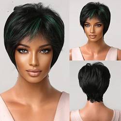 Kurzhaarperücke mit, Pixie-Schnitt, gewellt, schwarze Farbe, synthetische Perücken for afrikanische Frauen, täglich, natürliche Perücken, hitzebeständige Faser (Farbe : Wig-LC2020-5) von HELVES