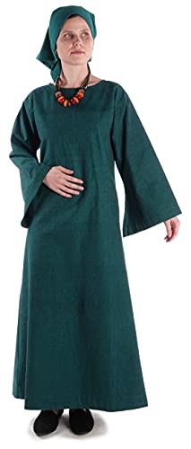 HEMAD Damen Mittelalter Kleid Reine Baumwolle Leinenstruktur Damenkleid grün L von HEMAD