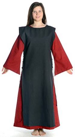 HEMAD Damen Mittelalter Kleid dunkelrot mit Skapulier S-XL Reine Baumwolle mit Leinenstruktur (XL, rot-schwarz) von HEMAD