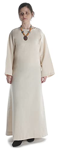 HEMAD Damen Mittelalter Kleid naturbeige mit Skapulier beige Reine Baumwolle mit Leinenstruktur S von HEMAD