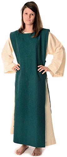 HEMAD Damen Mittelalter Kleid naturbeige mit Skapulier grün Reine Baumwolle mit Leinenstruktur L von HEMAD
