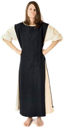 HEMAD Damen Mittelalter Kleid naturbeige mit Skapulier schwarz Reine Baumwolle mit Leinenstruktur S von HEMAD