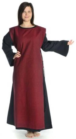 HEMAD Damen Mittelalter Kleid schwarz mit Skapulier S-XL Reine Baumwolle mit Leinenstruktur (L, schwarz-rot) von HEMAD