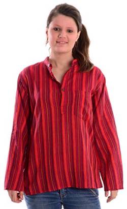 HEMAD Fischerhemd Baumwoll-Hemden Kurta Hemd S-XXXL gestreift, Rot Gestreift, 3XL von HEMAD