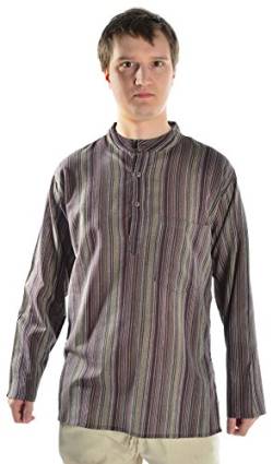 HEMAD Fischerhemd Baumwoll-Hemden Kurta Hemd braun gestreift XL von HEMAD