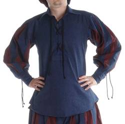 HEMAD Herren Landsknecht Hemd mit Kragen blau-dunkelrot L/XL von HEMAD