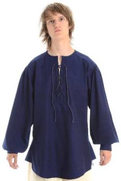 HEMAD Mittelalter Hemd Schnürhemd Baumwollhemd/Leinenstruktur blau L von HEMAD