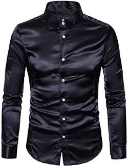 HENGAO Glänzende Herren-Hemden aus Satin, für Tanz- und, schwarz, Klein von HENGAO