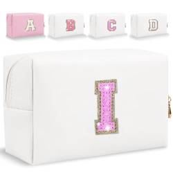 HENGNI Make-up-Tasche mit Glitzer-Anfangsbuchstaben, kleine personalisierte Pailletten-Buchstaben, PU-Leder, Kosmetiktasche, tragbar, wasserdicht, Make-up-Reißverschlusstasche, glänzende Handtasche, von HENGNI