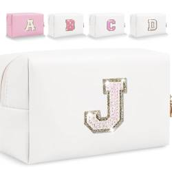 HENGNI Make-up-Tasche mit Glitzer-Anfangsbuchstaben, kleine personalisierte Pailletten-Buchstaben, PU-Leder, Kosmetiktasche, tragbar, wasserdicht, Make-up-Reißverschlusstasche, glänzende Handtasche, von HENGNI