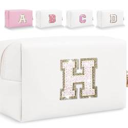 HENGNI Make-up-Tasche mit Glitzer-Anfangsbuchstaben, kleine personalisierte Pailletten-Buchstaben, PU-Leder, Kosmetiktasche, tragbar, wasserdicht, Make-up-Reißverschlusstasche, glänzende Handtasche, von HENGNI